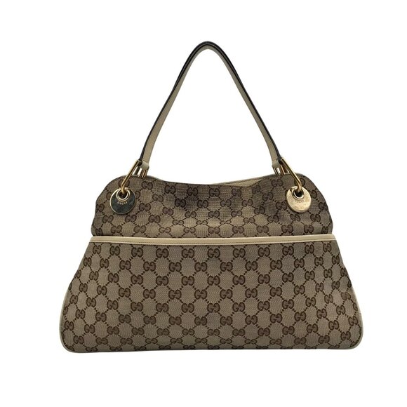 Gucci Brown and Beige Monogram GG Canvas Eclipse Shoulder Bag - Picture 1 of 12